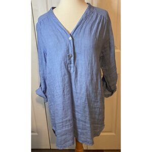 Rosemarine V-Neck Long Sleeve Blue Tunic Top Italy Size Small‎ Medium Linen